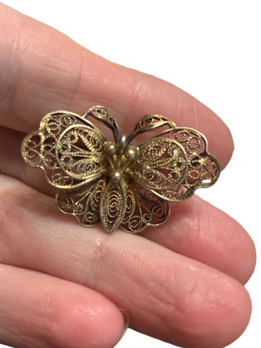 Antique Gold Filigree 800 Butterfly Brooch